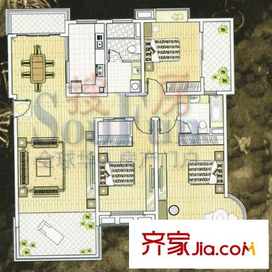 康橋水岸戶型圖3室2廳2衛(wèi)1廚