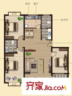 聯(lián)運(yùn)家園戶型圖J戶型 3室2廳2衛(wèi)1廚