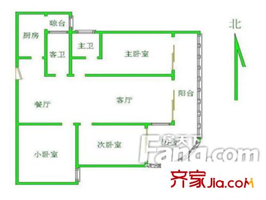 雍和家園戶型圖戶型圖 3室2廳1衛(wèi)1廚