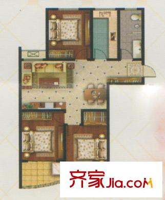 新富專家公寓三期高層2戶型 3室2廳1衛(wèi)1廚