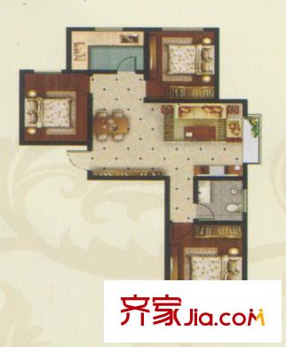 新富專家公寓三期高層3戶型 3室2廳1衛(wèi)1廚