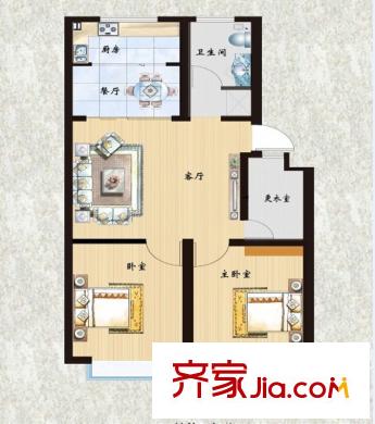 陽光新城戶型圖2-3號(hào)樓B戶型 2室2廳1衛(wèi)1廚