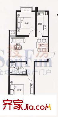 和豐城市花園戶型圖一期高層住宅標(biāo)準(zhǔn)層戶型圖 2室2廳1衛(wèi)1廚