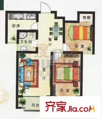 四方家和花園戶型圖3#A戶型 2室2廳1衛(wèi)1廚
