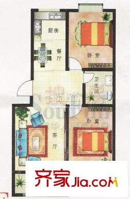四方家和花園戶型圖1#F戶型 2室2廳2衛(wèi)1廚