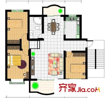 恒信華文苑 戶型圖（3室2廳1廚1衛(wèi)）