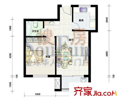 城市之星戶型圖小高層G戶型 1室1廳1衛(wèi)1廚
