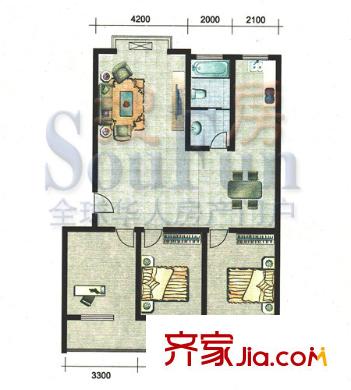 城市之星戶型圖多層C戶型 3室2廳1衛(wèi)1廚