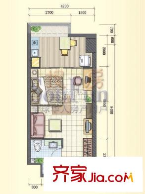金沙城市廣場(chǎng)戶型圖樣板房平面圖 1室1廳1衛(wèi)1廚