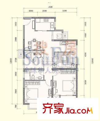 金沙城市廣場戶型圖3-02 4-02 2室2廳1衛(wèi)1廚