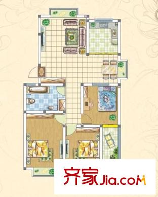 明德花園戶型圖戶型D 3室2廳1衛(wèi)1廚