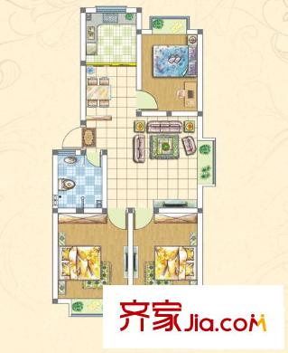 明德花園戶(hù)型圖戶(hù)型C 3室2廳1衛(wèi)1廚