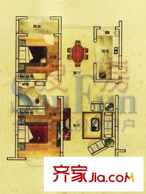 匯景苑戶型圖戶型圖（2-2-1） 2室2廳1衛(wèi)1廚