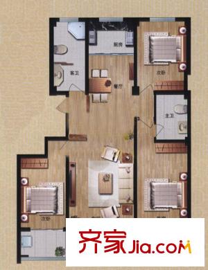 盛華園戶型圖二期高層住宅戶型圖 3室2廳2衛(wèi)1廚