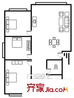 電力三宿舍戶型圖戶型圖（3-1-1） 3室1廳1衛(wèi)1廚