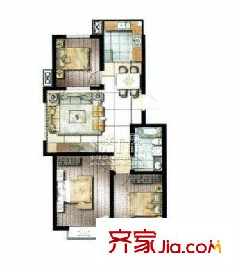 香榭麗舍戶型圖E1戶型 3室2廳1衛(wèi)1廚
