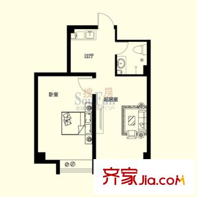 壹里香溪戶型圖H2戶型 1室1廳1衛(wèi)1廚