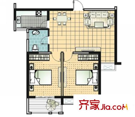 上品領(lǐng)域戶型圖B戶型 2室2廳1衛(wèi)1廚