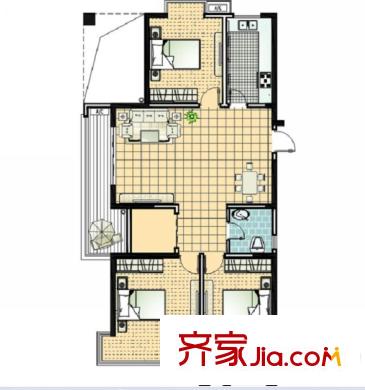 上品領(lǐng)域戶型圖D戶型 3室2廳1衛(wèi)1廚