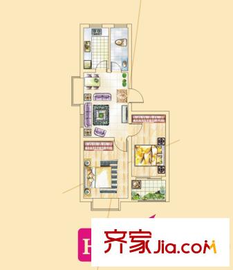 香岸花園戶型圖H 2室2廳1衛(wèi)1廚