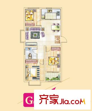 香岸花園戶型圖G戶型 3室2廳1衛(wèi)1廚