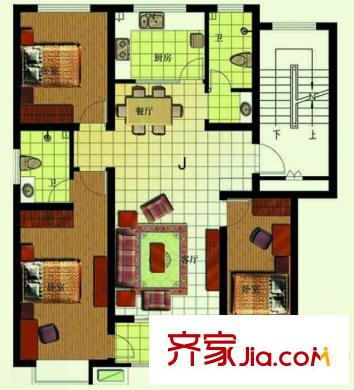 香岸花園戶型圖J戶型 3室2廳1衛(wèi)1廚
