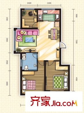 棟盛苑戶型圖5#C戶型 3室2廳1衛(wèi)1廚