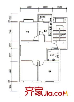 富貴田園戶型圖一期11號樓標(biāo)準(zhǔn)層戶型圖 3室1廳1衛(wèi)1廚