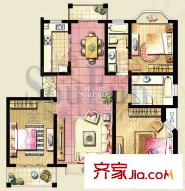 海信蘭郡戶(hù)型圖名門(mén)玫瑰 3室2廳2衛(wèi)1廚