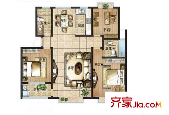 五洲佳苑 3室 戶型圖