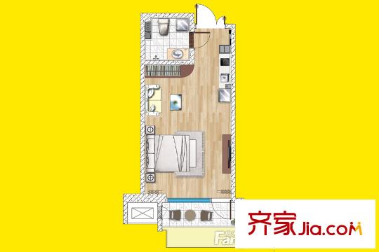 陽光100鳳凰社二期V公館精裝空間戶型 1室1廳1衛(wèi)1廚