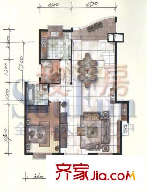名門現(xiàn)代城戶型圖復(fù)式二層 1室2廳1衛(wèi)1廚