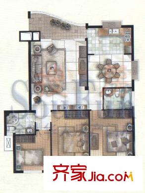 名門現(xiàn)代城戶型圖3室2廳2衛(wèi)1廚