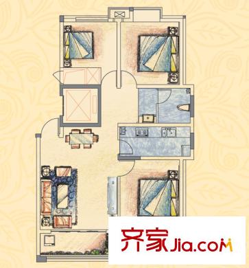 舜華園戶型圖戶型(1) 3室2廳1衛(wèi)1廚