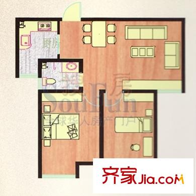 鼎邦麗池戶型圖高層戶型 2室2廳1衛(wèi)1廚