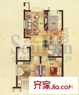 盛世豪廷戶型圖一期9號樓A戶型 2室2廳1衛(wèi)1廚