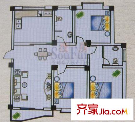 西城名都戶型圖3室2廳2衛(wèi)1廚