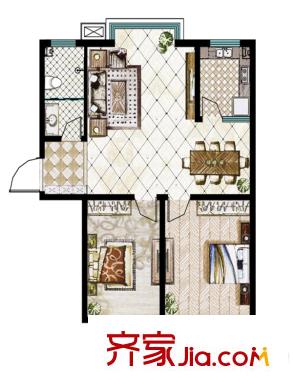 緹香美地戶型圖高層戶型3 2室2廳1衛(wèi)1廚