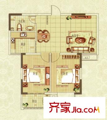 玫瑰國際戶型圖D戶型 2室2廳1衛(wèi)1廚