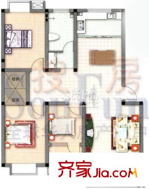 鳶都新城戶型圖C戶型 3室2廳1衛(wèi)1廚