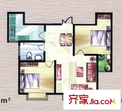 東城新華風景戶型圖二期1號樓標準層B戶型 2室2廳1衛(wèi)1廚