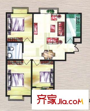 東城新華風(fēng)景戶型圖二期1號樓標準層C戶型 3室2廳1衛(wèi)1廚