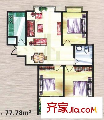 東城新華風景戶型圖二期1號樓標準層A戶型 3室2廳1衛(wèi)1廚