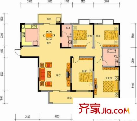盛泉小區(qū)戶型圖戶型圖（4-2-1） 4室2廳1衛(wèi)1廚