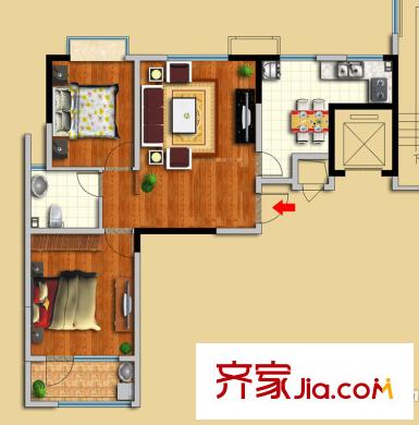 金域華府戶型圖B戶型圖 2室2廳1衛(wèi)1廚