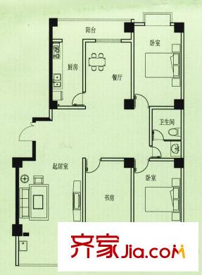 五洲花園戶型圖該戶型已售完 3室2廳1衛(wèi)1廚