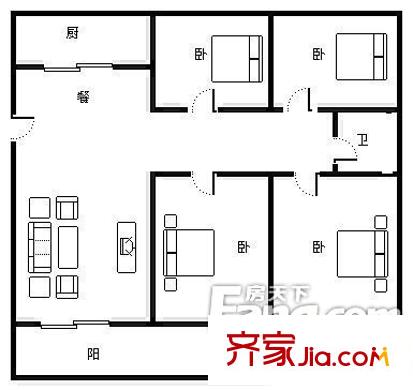 祥瑞家園戶(hù)型圖戶(hù)型圖（4-2-1） 4室2廳1衛(wèi)1廚