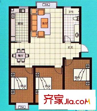 花樣年華戶型圖多層E 3室2廳1衛(wèi)1廚