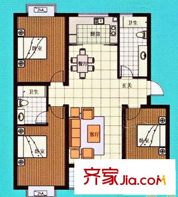 花樣年華戶型圖多層D 3室2廳2衛(wèi)1廚