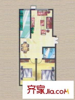 新海楓景戶型圖3#樓2單元 2室2廳1衛(wèi)1廚